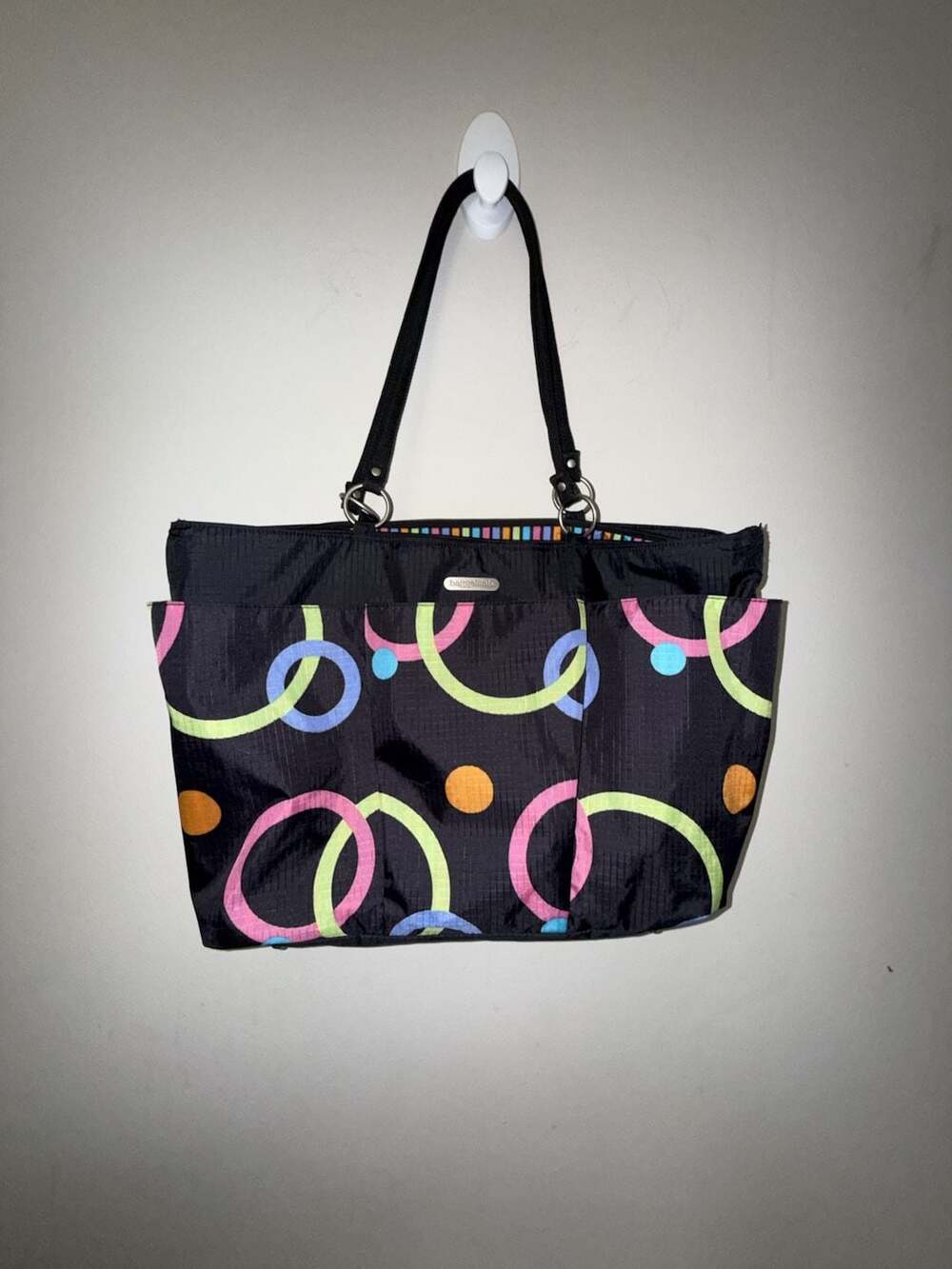 Baggallini Multicolored Geometric Pattern Nylon Tote Bag with Striped Interior - Picture 6 of 10
